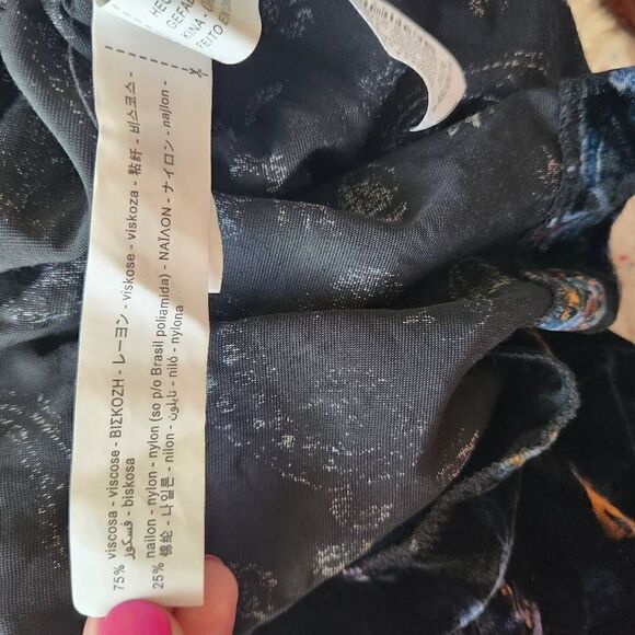 Zara Velvet Dress Paisley Print Ruched Open Back Side Slit Button Closure XS - Picture 7 of 7